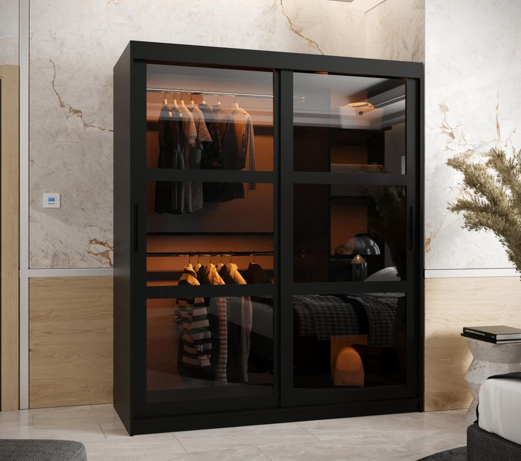 Kleiderschrank KATIE 3 - 150 cm, schwarz / schwarz Produktbild 