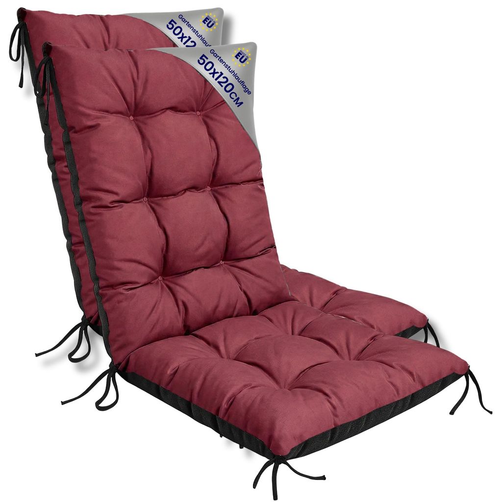 Gartenstuhl Hochlehner Auflagen Set 2x 50x120 cm Bordeaux – Sitzauflagen Gartenstuhl Polster Outdoor