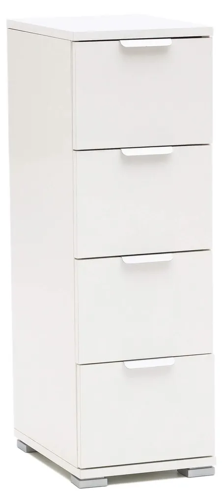 Meuble de rangement blanc en mélaminé avec 4 tiroirs de couleurs