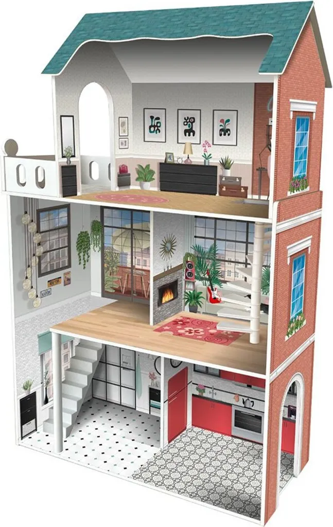 Maison de poupées Deqube Soho bois 3 niveaux idéale pour chambre d'enfant