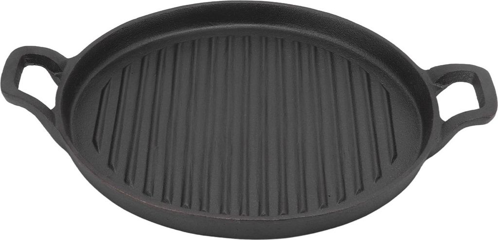 Gusseisen-Grillplatte, wendbar, mit zwei Griffen, gerippt, runde Gusseisen-Bratpfanne für Gas- und Elektroherde