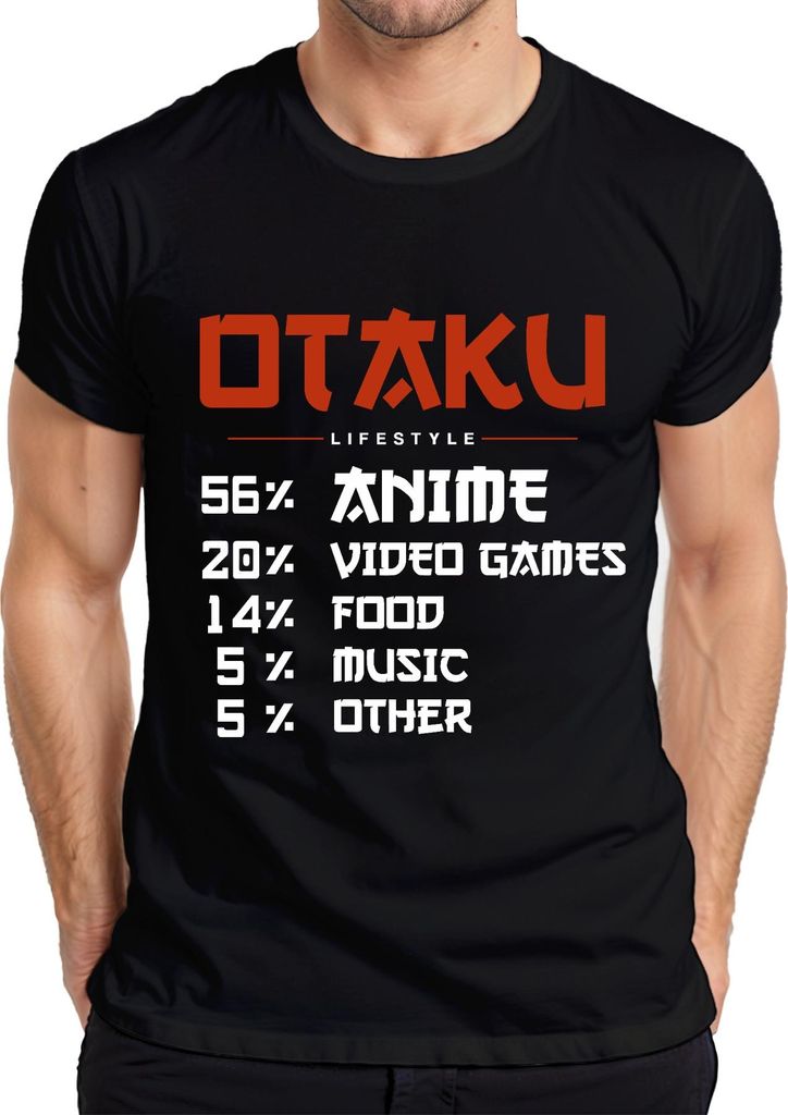 OTAKU LIFESTYLE 56% ANIME 20% VIDEO GAMES Manga Videospiele Japan Herren T-Shirt, Schwarz, XL