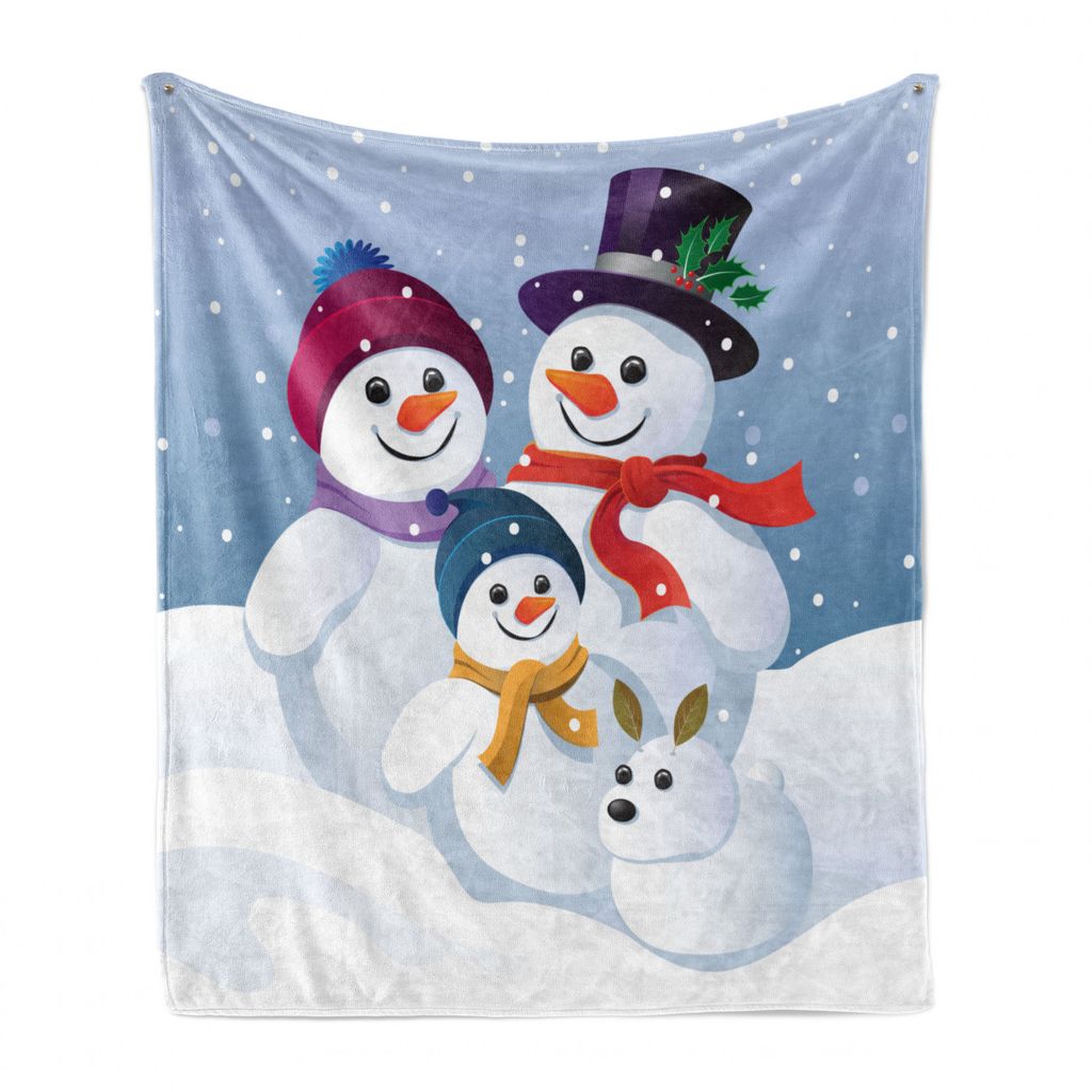 ABAKUHAUS Schneemann Weich Flanell Fleece Decke, Muster einer Schnee-Familien, Gemütlicher Plüsch für den Innen- und Außenbereich, 125 x 175 cm...