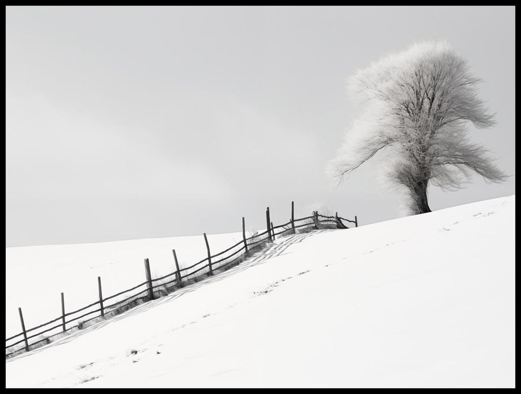 Poster 100x75cm Einsamkeit des Winters am Zaun