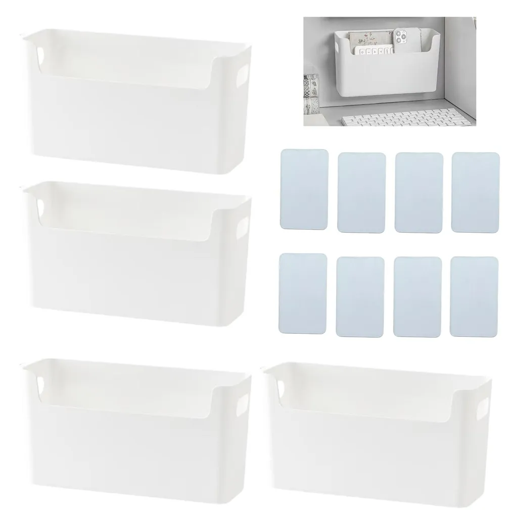 4x Boîtes de rangement sans perçage blanches 25x8x13,5cm - Adhésives