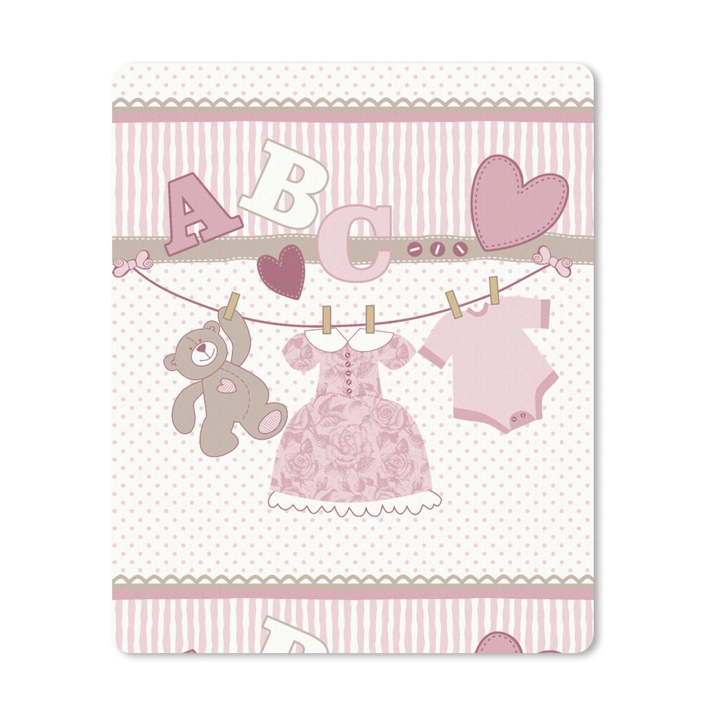 MuchoWow Mauspad Mousepad Babykleidung - Mädchen - Teddybär - Wäscheleine - Design 19x23 cm - Mousepads - Maus Mat - Pad - Mausunterlage - Mau...