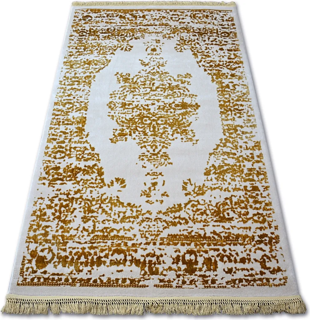 Tapis ACRYLIQUE MANYAS 192AA Ivoire et Doré avec Franges 80x300 cm