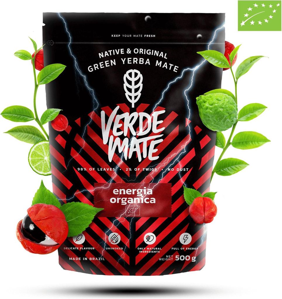 Verde Mate Green Energia Organica 500g – Bio Yerba Mate Tee mit Guarana, ohne Stängel, Brasilianisch
