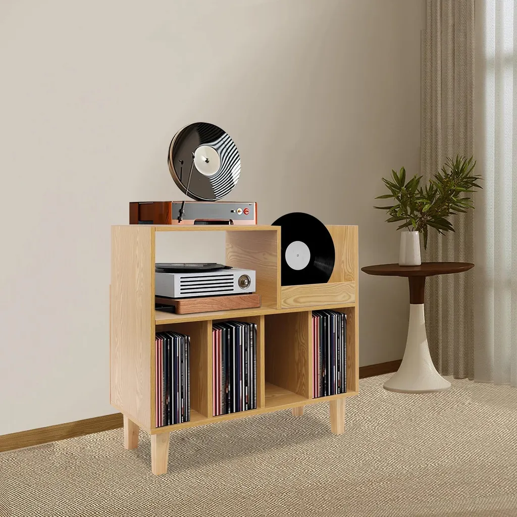 Meuble Vinyle Autoportant en Bois avec Compartiments LP et CD Design