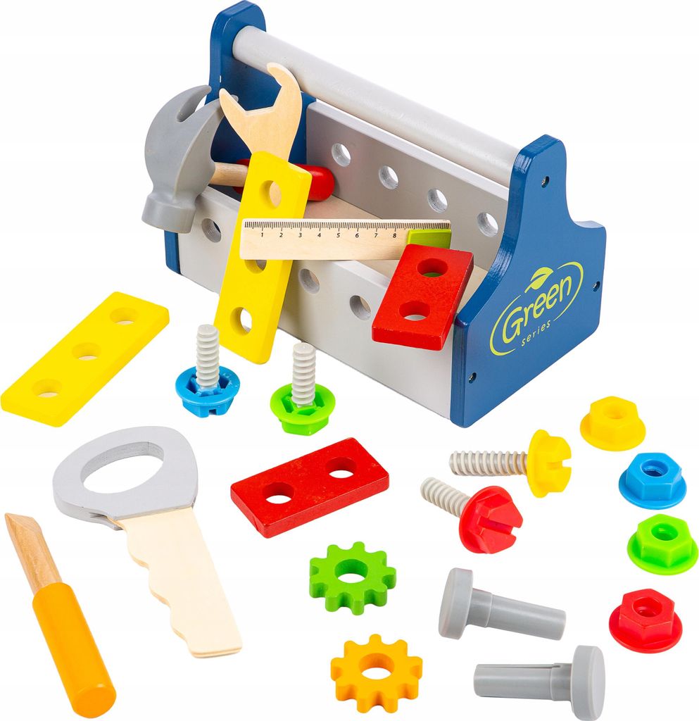 Kinder Werkzeugkasten aus Holz – 22-teiliges Werkzeugset – Lernspielzeug für kleine Handwerker – Kinderplay Green Series GS4697
