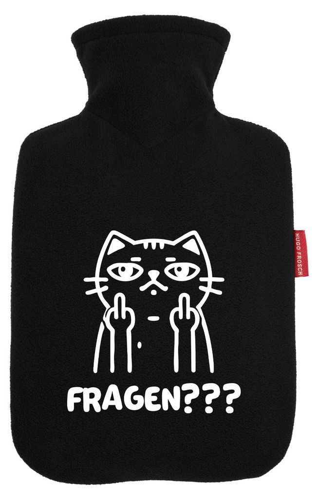 Huuraa Wärmflasche Fragen? grimmige Katze 1,8 Liter Black Classic Veloursbezug Bettflasche Geschenkidee