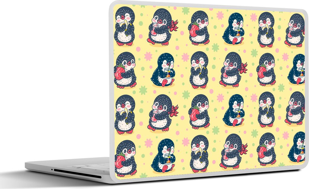 MuchoWow Laptop Aufkleber Sticker Cover Erdbeere - Gestaltung - Pinguin 25x18 cm - Laptop-Deko