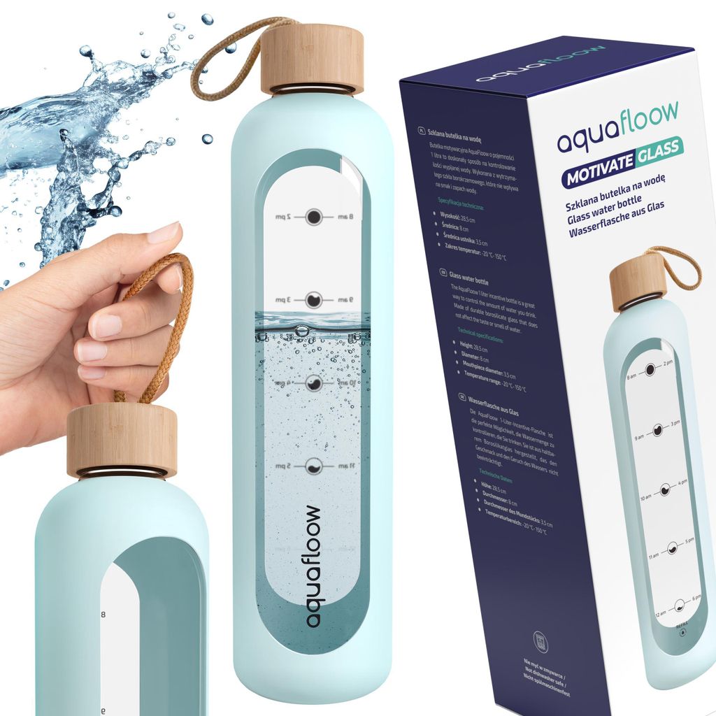 AquaFloow MotivateGlass fľaša na pitie 1 l – sklenená fľaša Obrázok produktu 