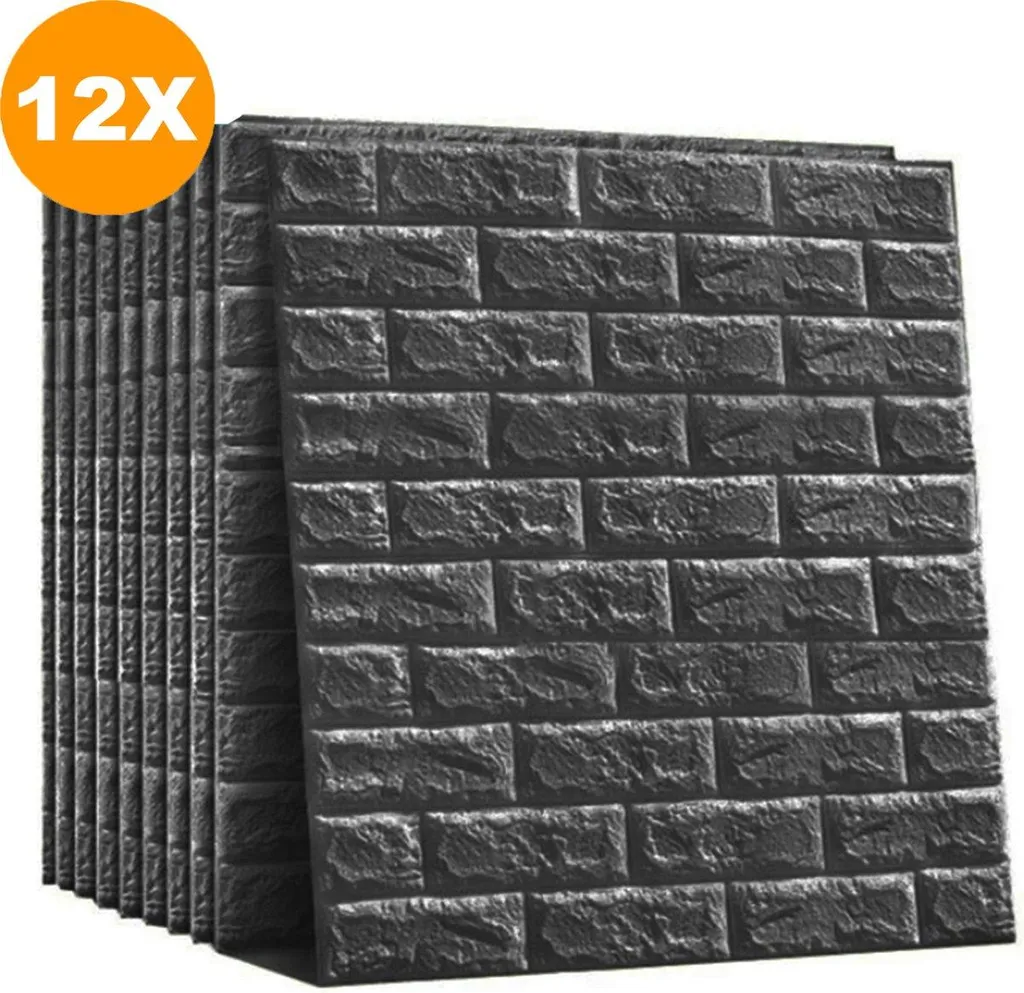 Happyment® Piastrelle 3D Nere Autoadesive - 12 Pezzi per Cucina e Bagno