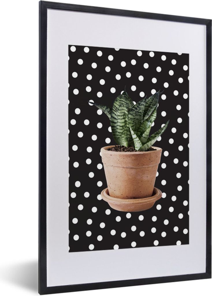 MuchoWow MuchoWow Gerahmtes Poster Pflanze - Pflanzgefäß - Dots 40x60 cm - Poster mit zchwarzem Bilderrahmen - Poster in Rahmen