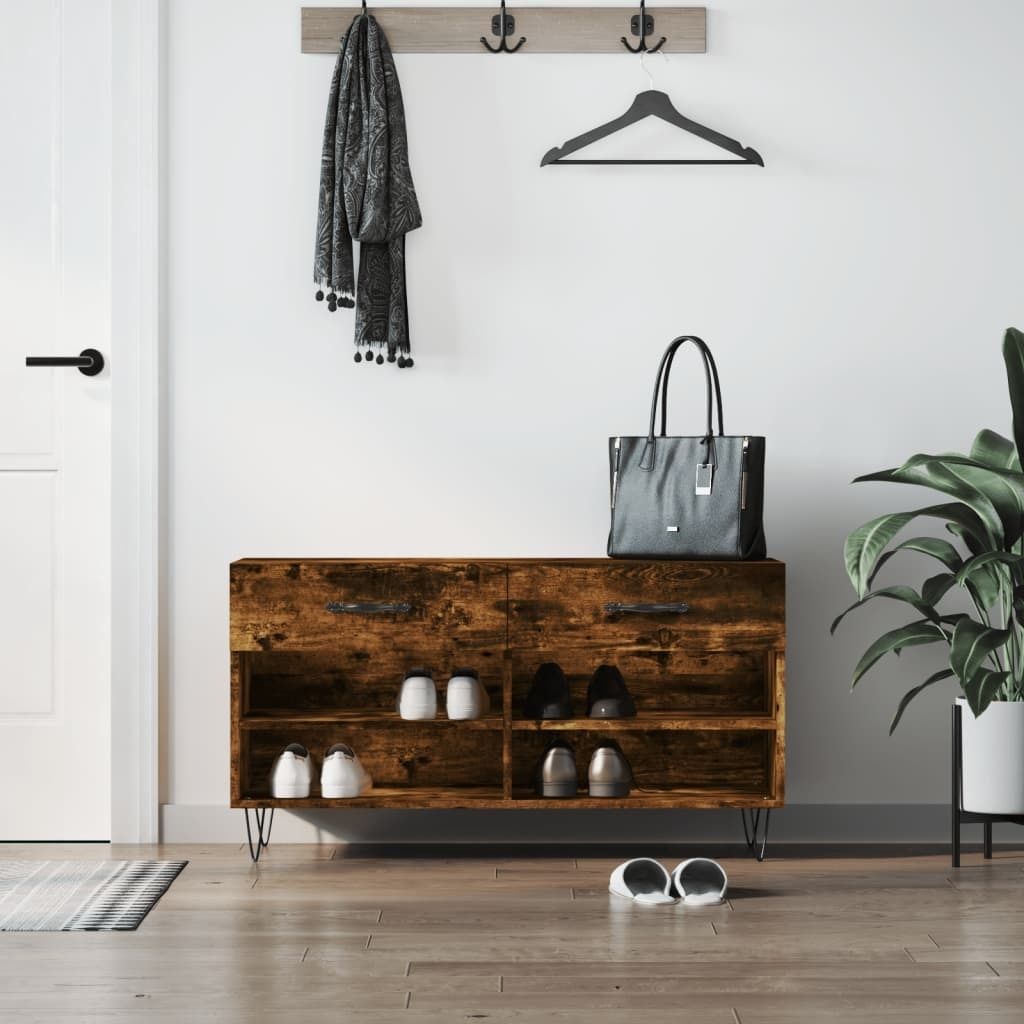 "Spring Sale"Schuhbank - elegantes Design - Schuhschrank/Sitzbank Räuchereiche 102x35x55cm Holzwerkstoff DE544959 - Schuhregale