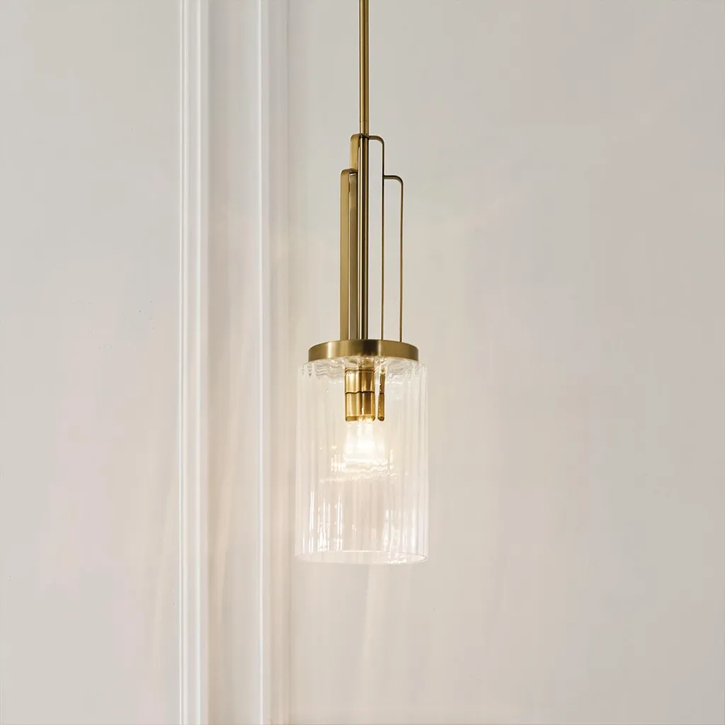 Elstead Kimrose Suspension E27 Laiton Naturel et Verre Strié Clair