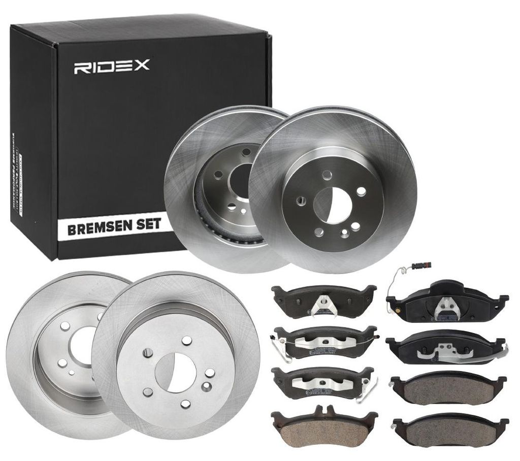 RIDEX Bremsenset Vorne Hinten Bremsscheiben Beläge Satz passend für MERCEDES-BENZ M-Klasse (W163) 302,8 285mm