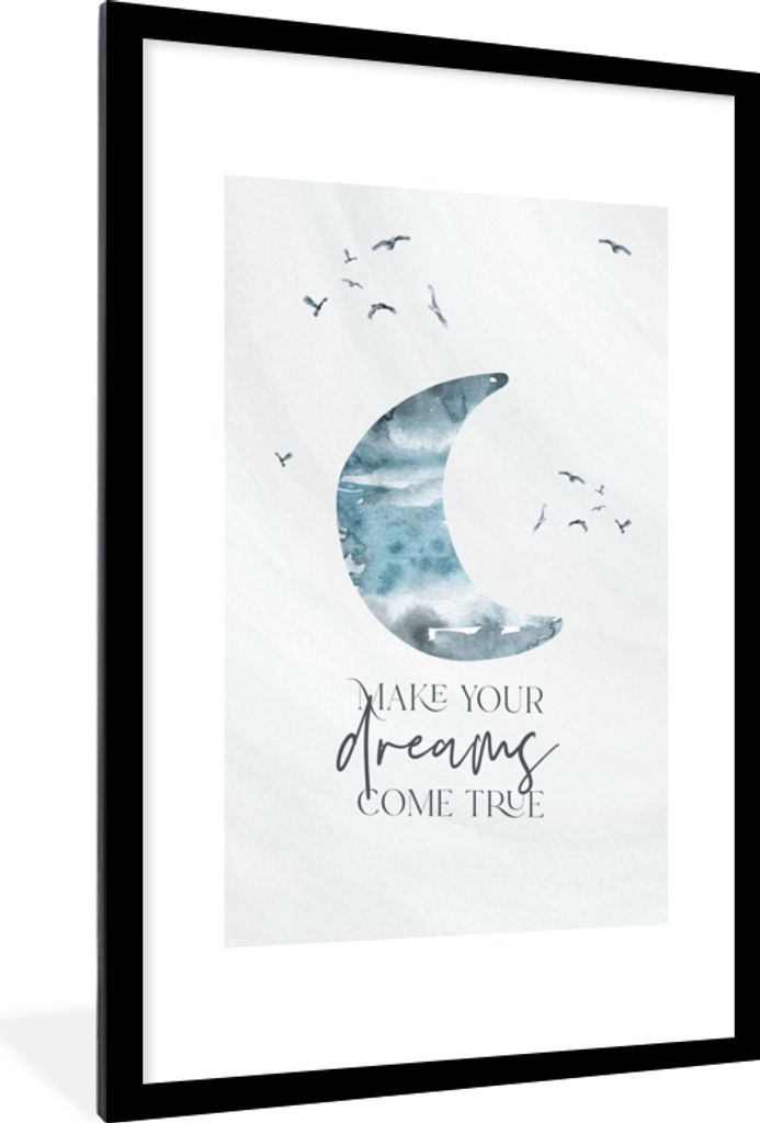 MuchoWow Gerahmtes Poster Kinder - Mach deine Träume wahr - Sprichwörter - Jungen - Blau - Aquarell 60x90 cm - Poster mit Schwarzem Bilderrahme...