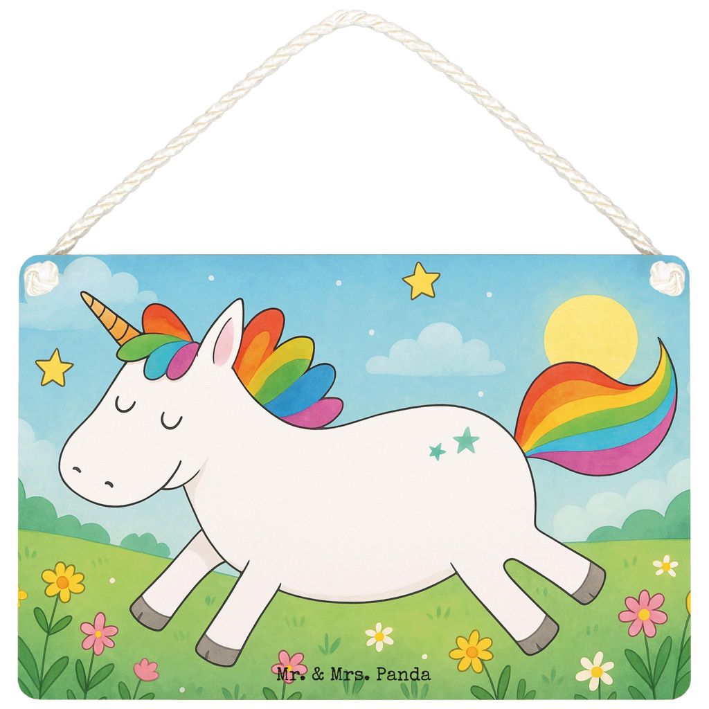 Mr. & Mrs. Panda Schild Einhorn Happy Design DIN A5 - Weiß - Geschenk, Unicorn, Wandbild Holz, kleine aufmerksamkeit, Spannend, wandhänger, Türs...