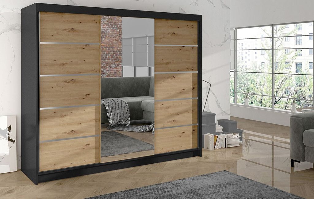 Šatní skříň DANIELLA 4 - šířka 200 cm, černá / dub artisan Obrázek produktu 