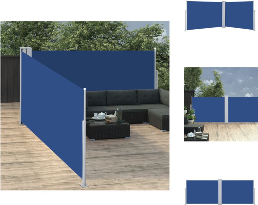 vidaXL Ausziehbare Seitenmarkise Blau 100 x 1000 cm - Sonnenschirme & Sonnenschutze
