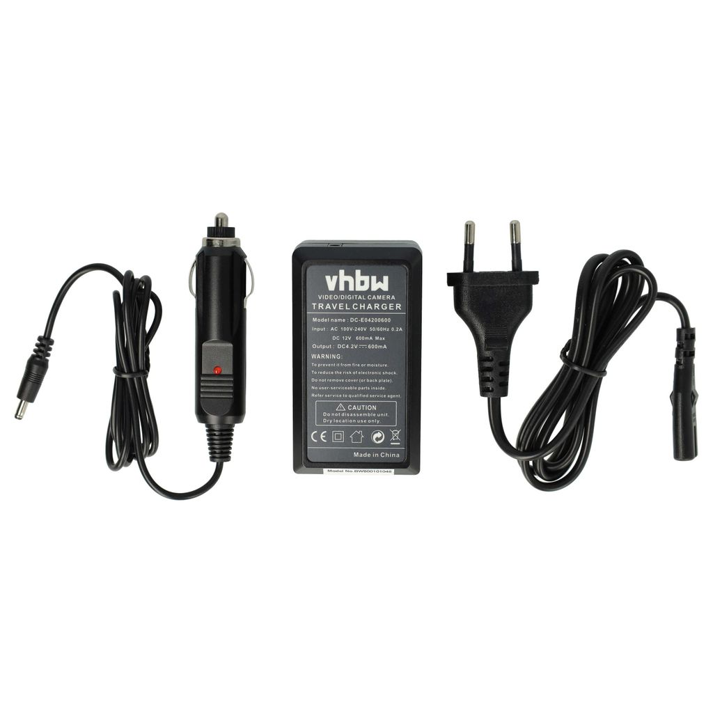 vhbw Ladegerät kompatibel mit Panasonic Lumix DMC-FX550EB-S, DMC-FX550EB-K Kamera Camcorder/Akku - Ladeschale, Kfz-Adapter, Ladeanzeige, 4,2 V