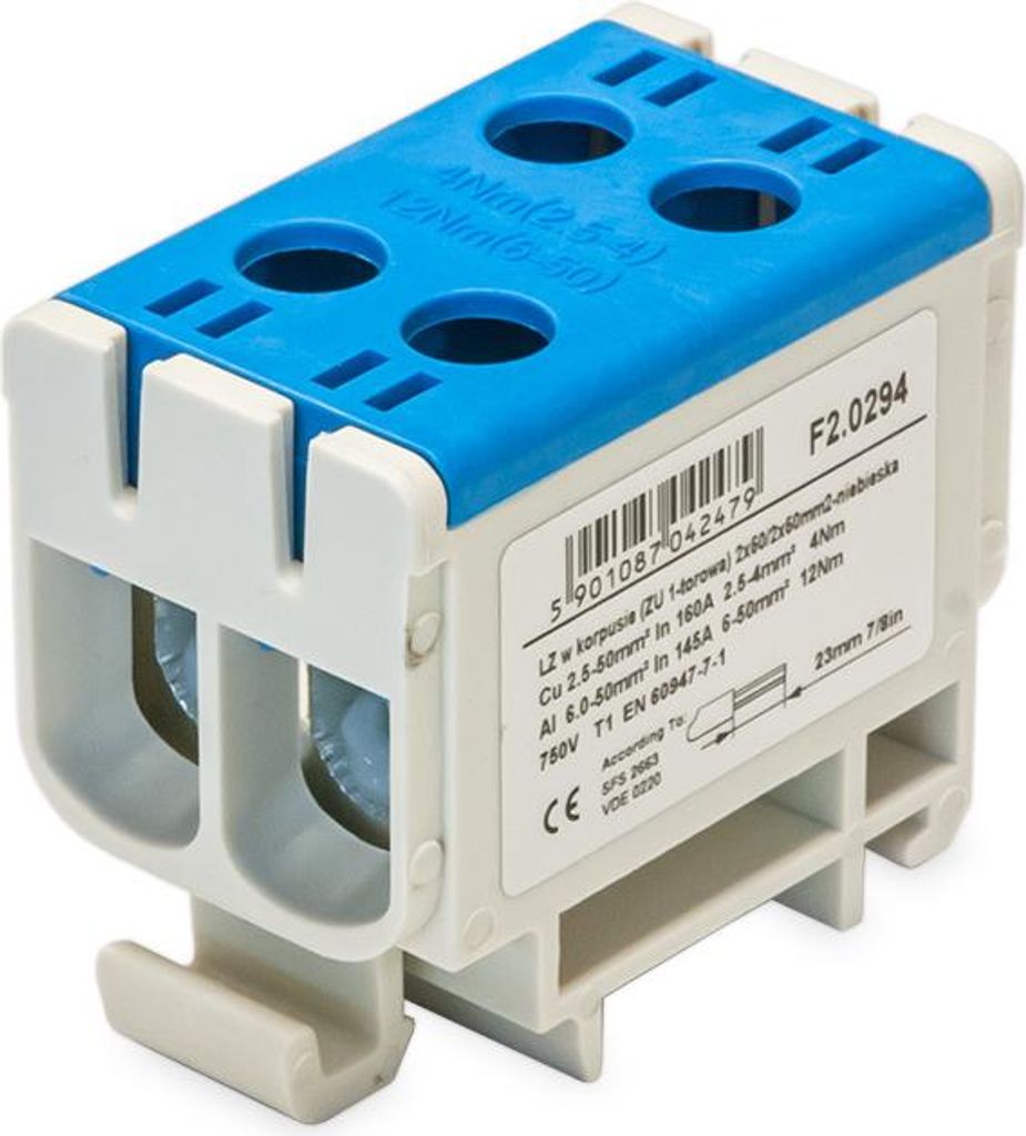 2-Spur-Schienenverbinder 2 x 2 x 50mm2 Al/Cu blau ZU F-Elektro F2.0294