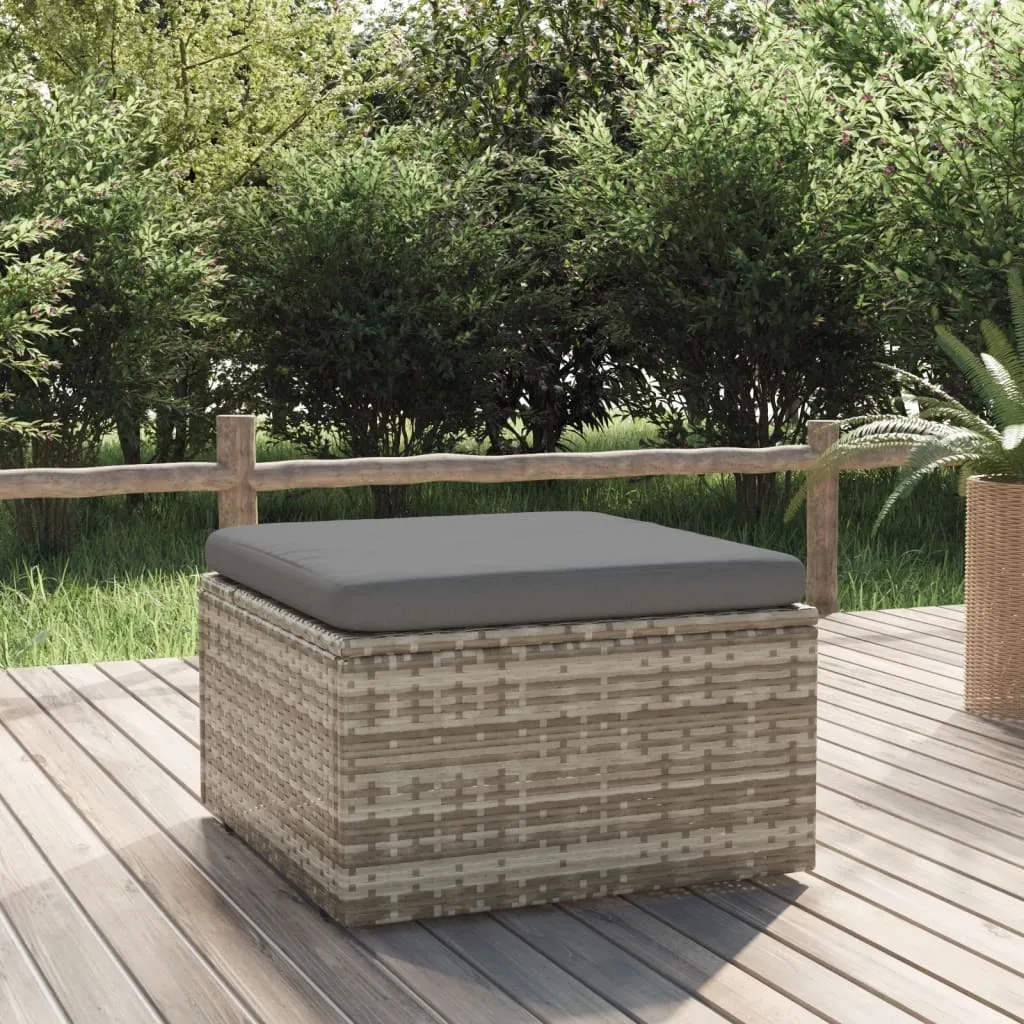 Tabouret extérieur en polyrotin résistant gris avec coussin de siège - 2