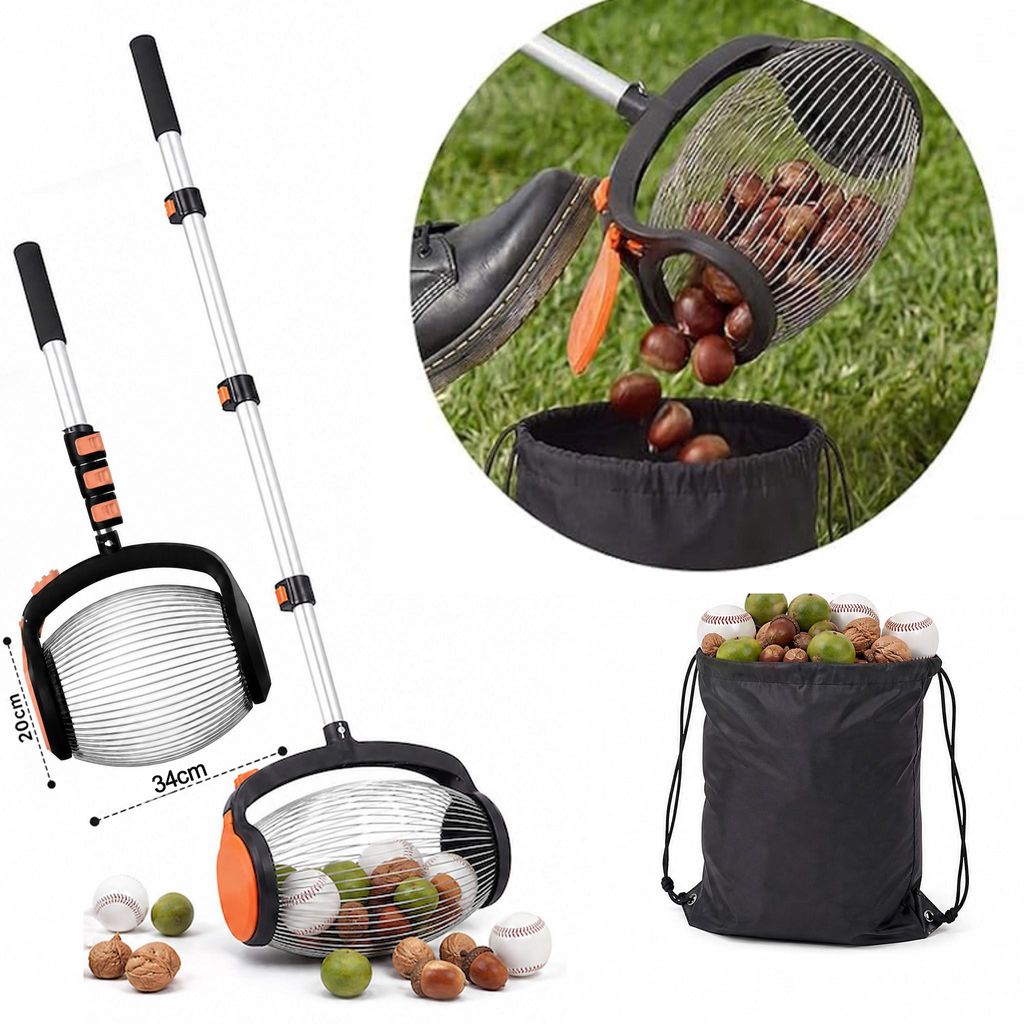Rollsammler Nusssammler 34cm mit Aluminium Teleskopstiel, Produktbild 