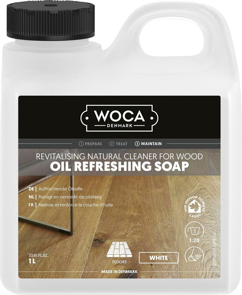 Woca Oil Refresher (Holzbodenseife), Reinigung- und Holzbodenpflege 1 Liter weiß