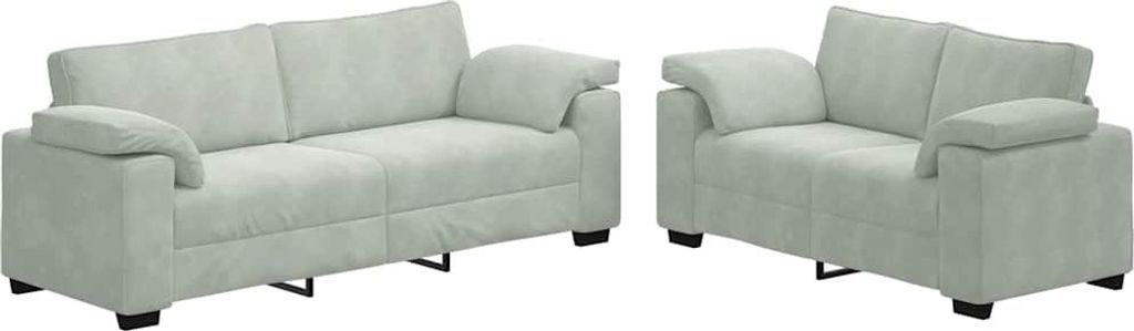 2-teiliges Sofa-Set mit Kissen, hellgrauer Samt