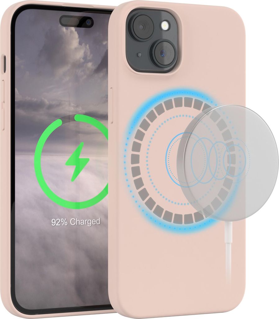 EAZY CASE Silikon MagSafe Handyhülle kompatibel mit Apple iPhone 15 Plus Hülle mit Kameraschutz, Silikonhülle, Schutzhülle Rosa