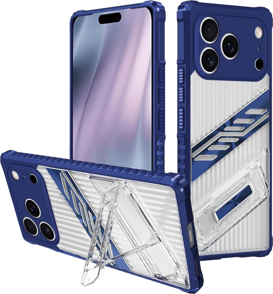Hybrid Hülle für Apple iPhone 17 Pro mit Plating Halter TPU Hybrid PC Cover Blau
