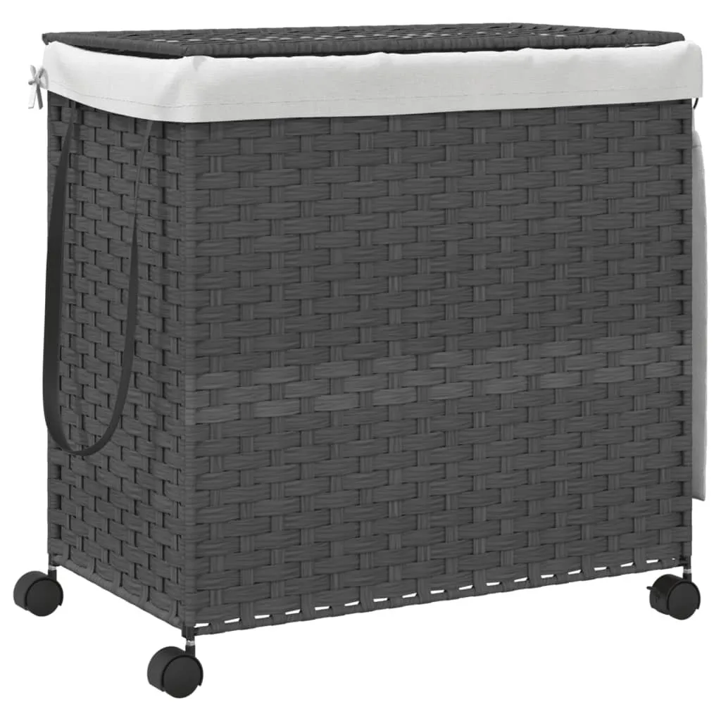 Panier à linge gris en rotin synthétique avec 4 roues multidirection