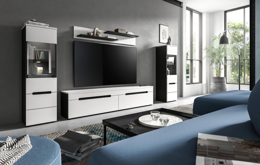 Wohnzimmer-Set >Canu< in Basalt Grau / Weiß - 272x141x33cm (BxHxT)