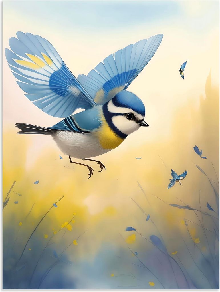 ARTland Wandbild Alu für Innen & Outdoor Kleine Blaumeise Größe: 45x60 cm