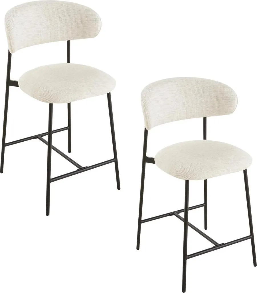 Lot de 2 Tabourets DRACO en Tissu Chiné et Pieds Métal Noir - CALICOSY