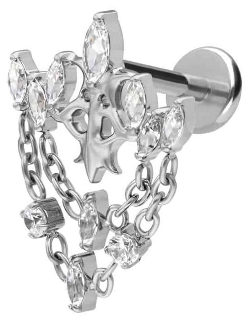 Ohrpiercing, Nasenpiercing Titan Labret mit Push Fit GOTISCHE KRONE + KETTEN Silber Stablänge: 9mm | Stabstärke: 1mm