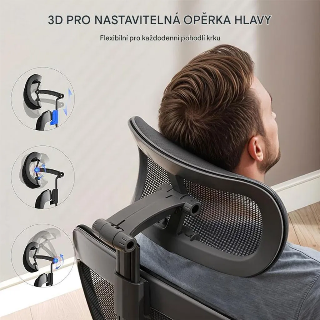 Chaise de Bureau Ergonomique OC3 PRO Noire - Appui-tête 3D Réglable - 7