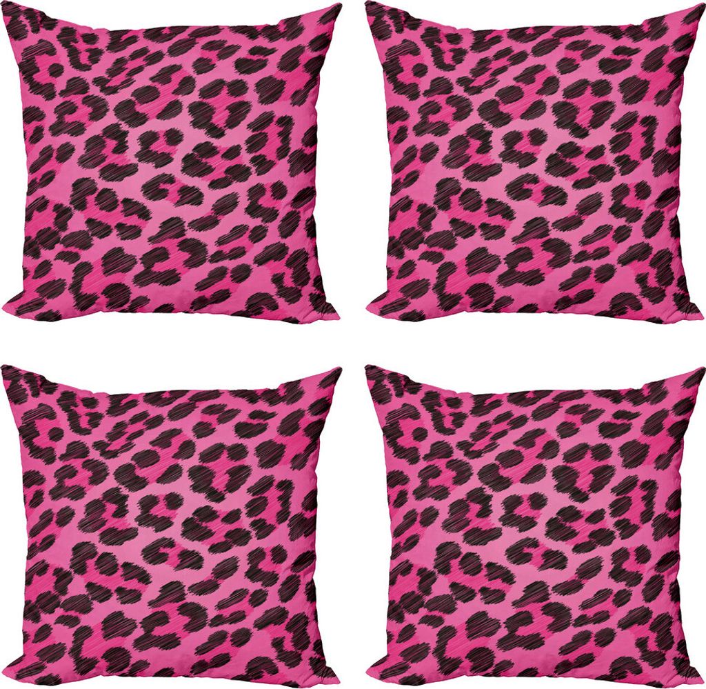 ABAKUHAUS Teen Zimmer Kissenbezug Set (4 Stück), Vibrant Leopard-Haut, Moderner Doppelseitiger Digitaldruck, 40 cm x 40 cm, Magenta und Schwarz