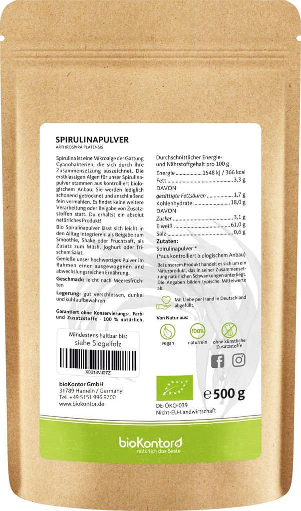 Spirulina Pulver 500 g I 100% natürlich und rein I ohne Produktbild 2
