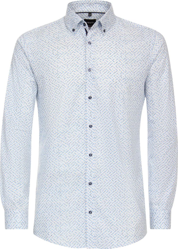 VENTI Herren Businesshemd Langarm Button-Down Body-Fit Blau gemustert 40