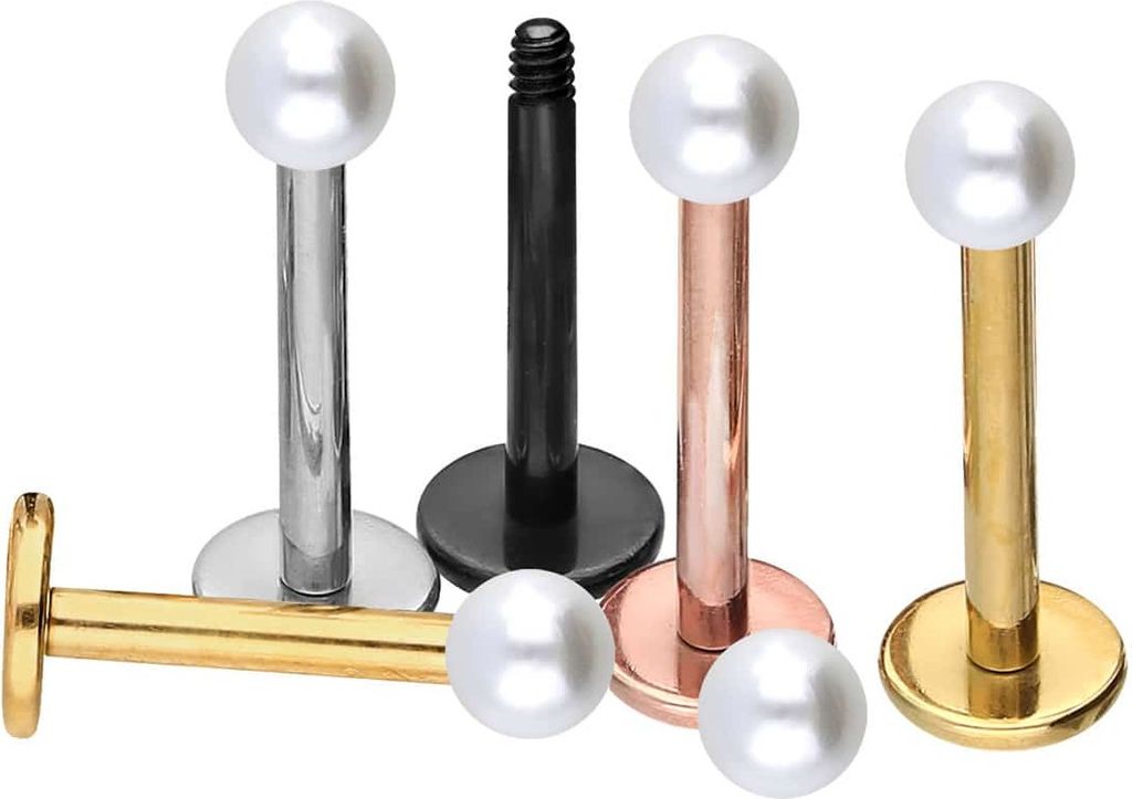 Ohrpiercing, Nasenpiercing Titan Labret SYNTHETISCHE PERLE Gold Stablänge: 7mm | Stabstärke: 1,6mm | Perlengröße: 4mm