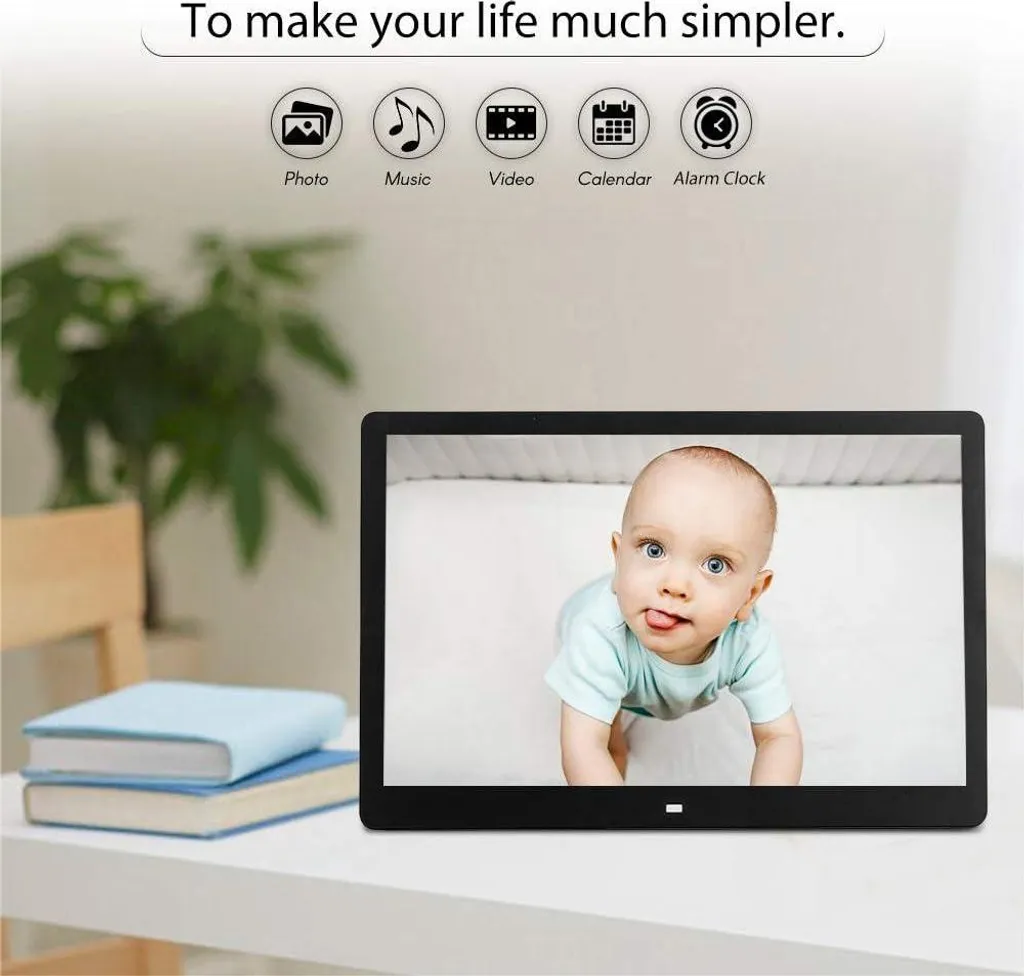 Grand Cadre Photo Numérique 15,6" pour Famille avec Calendrier et Réveil