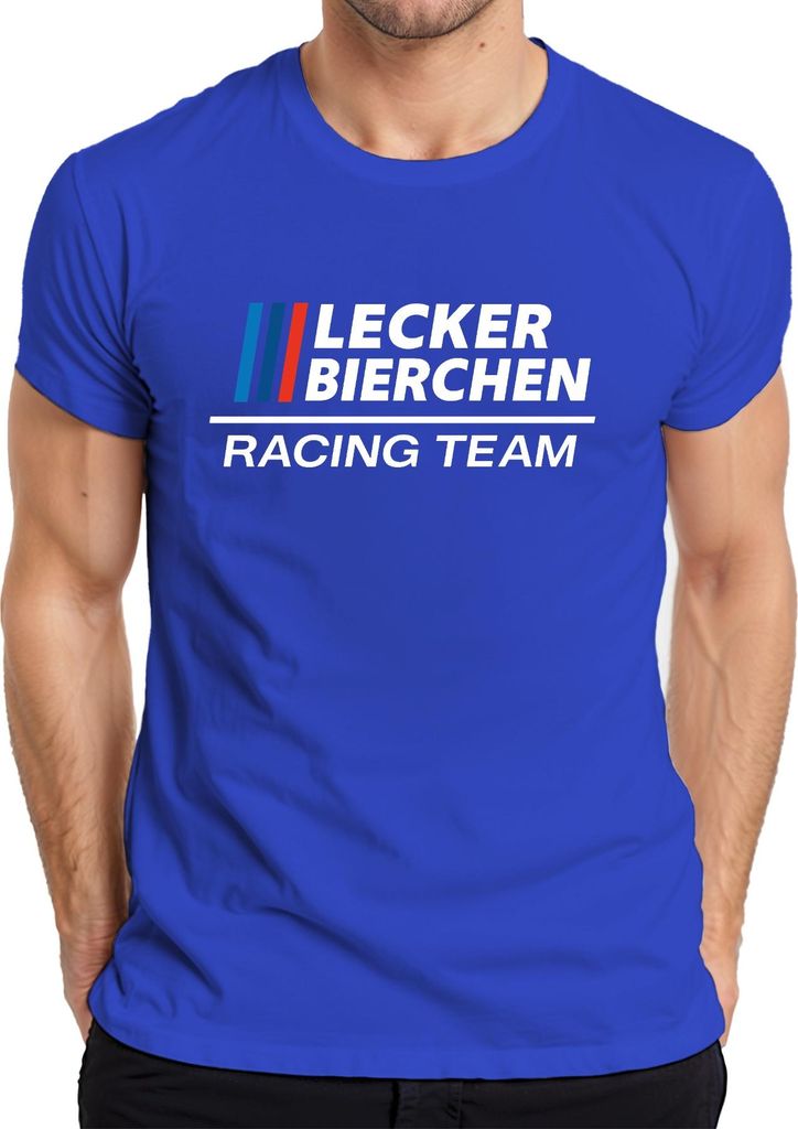 Lecker Bierchen Racing Team Bierliebhaber Stammtisch Motorsport Herren T-Shirt, Blau, XL