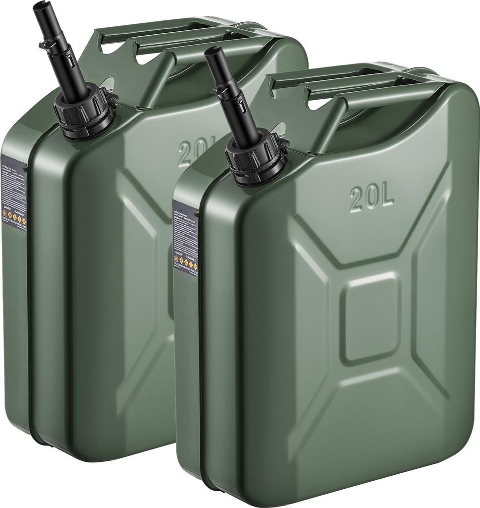 Kraftstoffkanister - Metall-Benzinkanister 20 l 2er-Set - Mit Ausgießer - Komfortgriff - Max. Durchfluss 6 l/min - Für Auto, Motorrad, ATV/UTV - ...