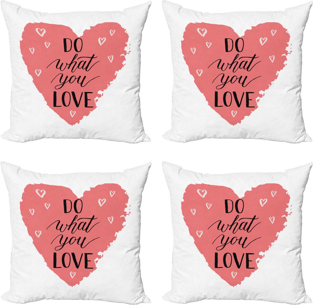 ABAKUHAUS Liebe was du tust Kissenbezug Set (4 Stück), Einfache Herz Formen Liebe, Moderner Doppelseitiger Digitaldruck, 45 cm x 45 cm, Coral Koks...