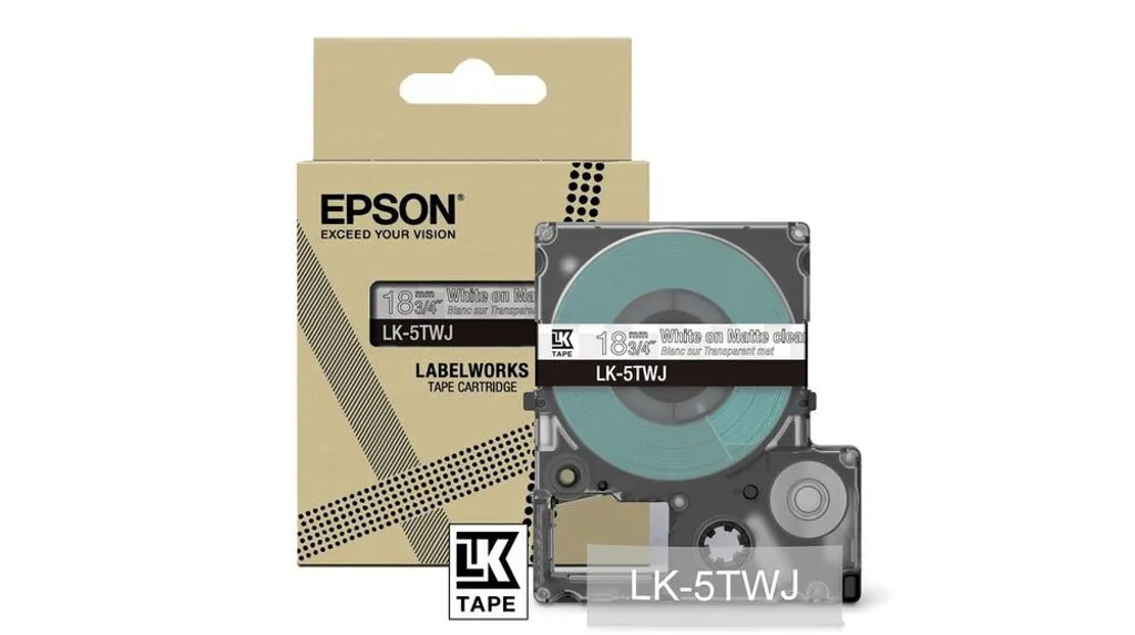 Ruban Epson Matte Tape 18 mm transparent mat et écriture blanche