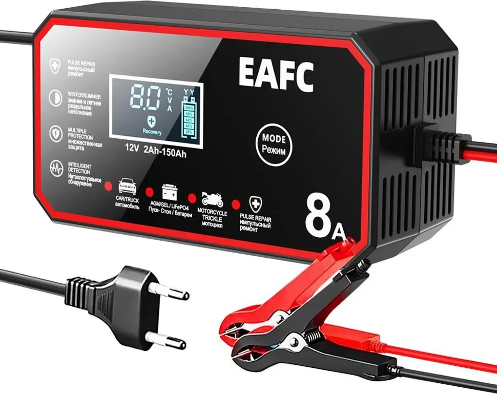 Caricabatteria Intelligente 8A: Sicurezza e Ricarica Rapida LCD